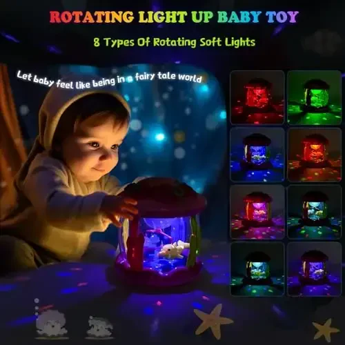 M SANMERSEN Baby Toys 6-12 Months - Babies Ocean Projector Light Up Musical Toys for 12-18 Months Crawling Learning Tummy Time 1 2 Years Old Infant Boys Girls Gifts - Pink and Purple - 4