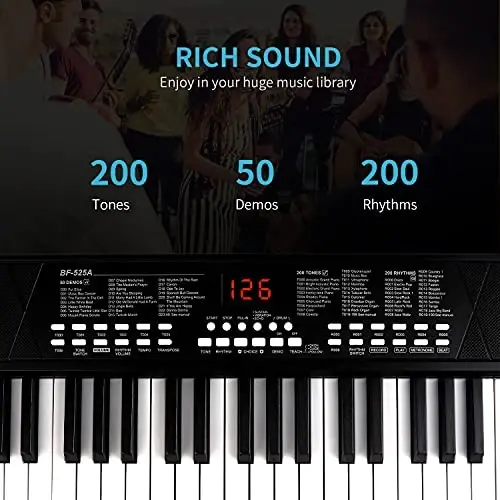 M SANMERSEN Piano Keyboard for Beginners, 37 Keys Built-in 1200mA Rechargeable Battery Electronic Piano Keyboards Portable Music Pianos Keyboard with Mic LED Screen Teaching Gift for Beginners, Black - 3