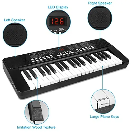 M SANMERSEN Piano Keyboard for Beginners, 37 Keys Built-in 1200mA Rechargeable Battery Electronic Piano Keyboards Portable Music Pianos Keyboard with Mic LED Screen Teaching Gift for Beginners, Black - 5