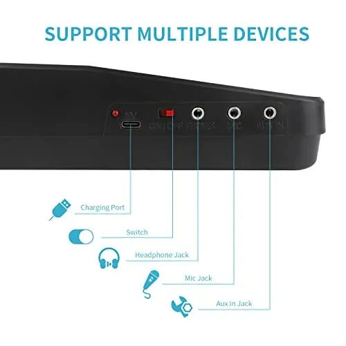 M SANMERSEN Piano Keyboard for Beginners, 37 Keys Built-in 1200mA Rechargeable Battery Electronic Piano Keyboards Portable Music Pianos Keyboard with Mic LED Screen Teaching Gift for Beginners, Black - 6