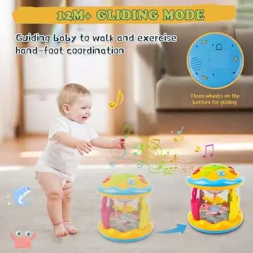 M SANMERSEN Baby Boys Toys 12 Months, Babies Ocean Rotating Lights Up Musical Toys for 12-18 Months Newborn Infant Crawling Tummy Time Toys 1 2 3 Baby Birthday Blue - M (1)