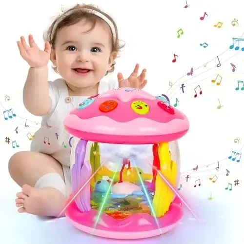 M SANMERSEN Chaqaloq O'yinchoqlari 6-12 Oy - Chaqaloqlar Okean Proektori Yoritish Musiqiy O'yinchoqlari 12-18 Oyda To'rtlab Yurish O'rganish Qorin Vaqti 1 2 Yoshli Chaqaloq O'g'il Bolalar Qizlar Sovg'alari - Pushti va Binafsha - 6