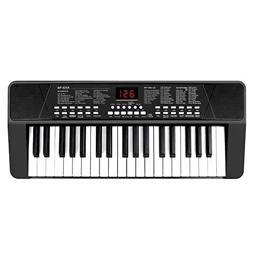 M SANMERSEN Piano Keyboard for Beginners, 37 Keys Built-in 1200mA Rechargeable Battery Electronic Piano Keyboard Portable Music Piano Keyboard with Mic LED Screen Teaching Gift for Beginners, Black - MODAZONE (1)