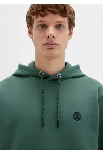 M065809-71580-Fw Hooded Sweatshirt Deep Forest Green Men's Sweatshirt-Green - 5