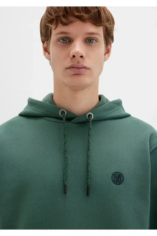 M065809-71580-Fw Hooded Sweatshirt Deep Forest Green Men's Sweatshirt-Green - 5
