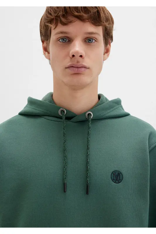 M065809-71580-Fw Hooded Sweatshirt Deep Forest Green Men's Sweatshirt-Green - 5