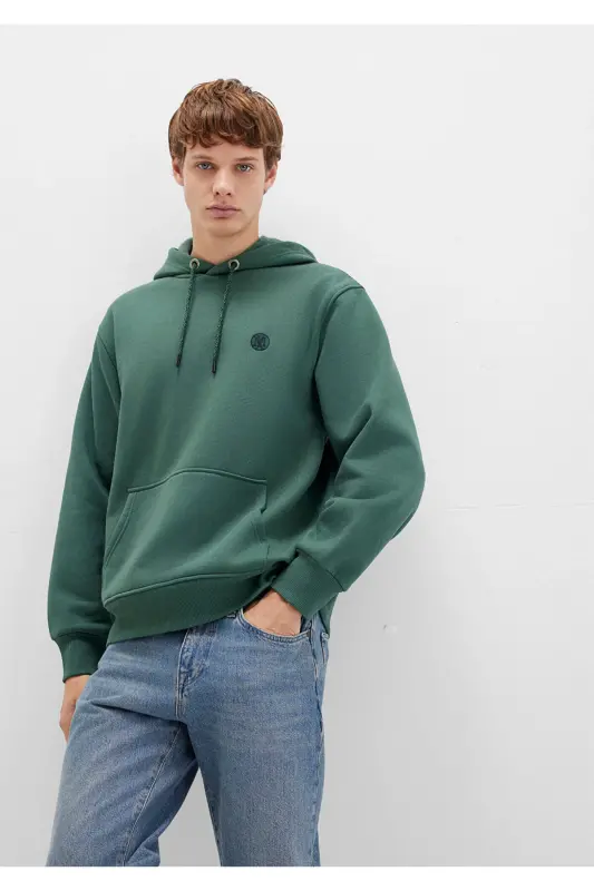 M065809-71580-Fw Hooded Sweatshirt Deep Forest Green Men's Sweatshirt-Green - 2