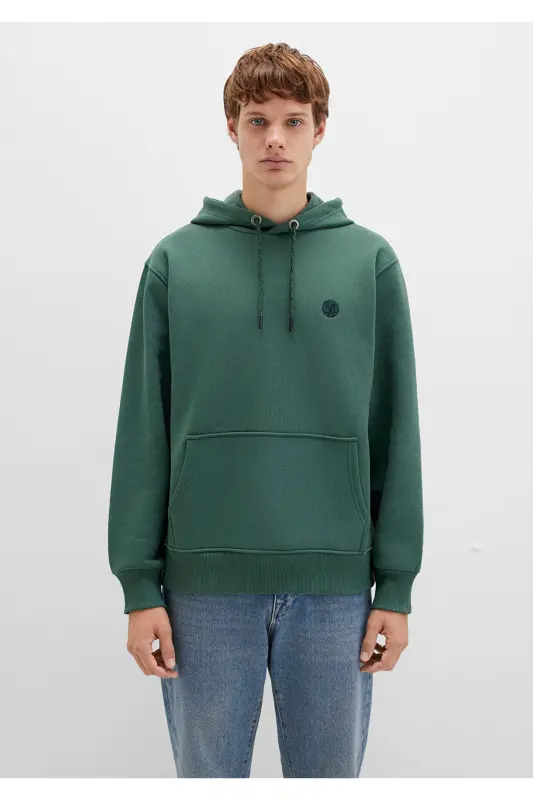 M065809-71580-Fw Hooded Sweatshirt Deep Forest Green Men's Sweatshirt-Green - 3