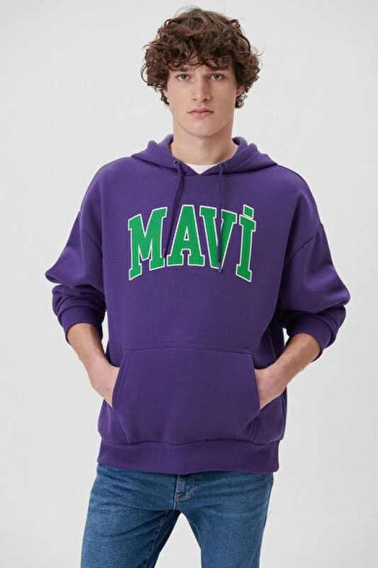 M067149-70693-fw Baskılı Sweatshırt Canlı Mor Erkek Sweatshirt - MAVI