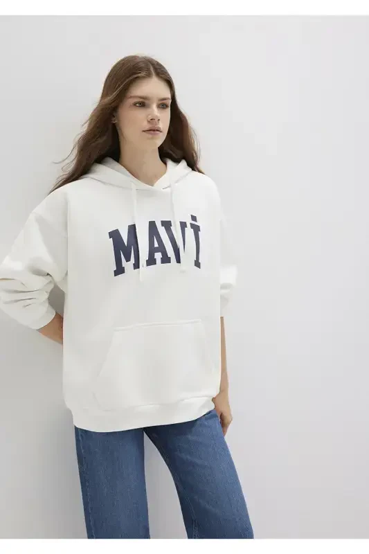 M1600361-81964-Fw Blue Logo Hooded Sweatshirt Broken Women's Sweatshirt - 2