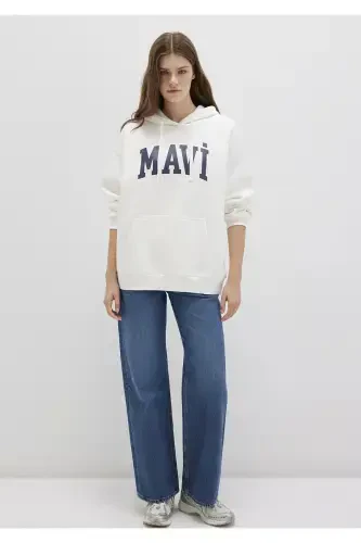 M1600361-81964-Fw Blue Logo Hooded Sweatshirt Broken Women's Sweatshirt - 3