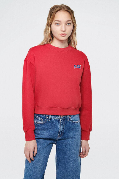 M1611601-70936 Mavi Logo Baskılı Kırmızı Crop Kadın Sweatshirt - 3