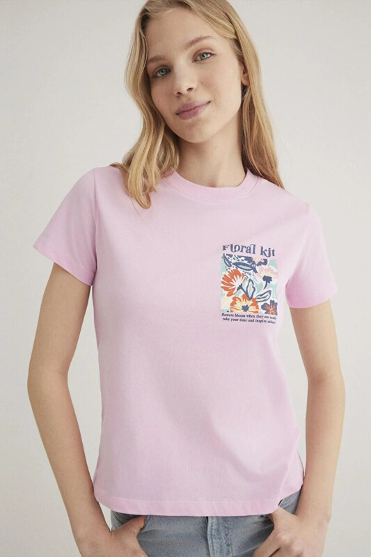 M1612956-71117 Women's Floral Print Graphic T-shirt - MAVI