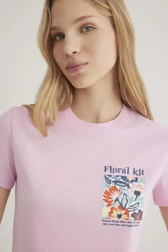 M1612956-71117 Women's Floral Print Graphic T-shirt - MAVI (1)