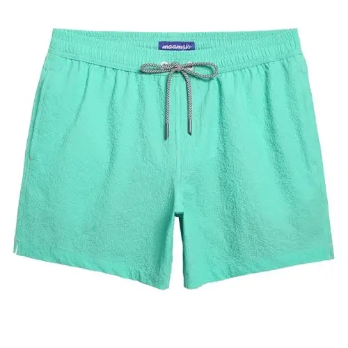 maamgic Men's Swim Trunks 5.5 inch Seersucker Beach Shorts Quick Dry Bathing Suits with Mesh Liner 