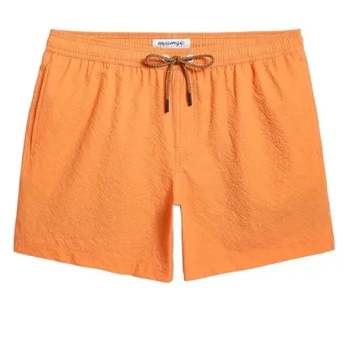 maamgic Men's Swim Trunks 5.5 inch Seersucker Beach Shorts Quick Dry Bathing Suits with Mesh Liner - 1