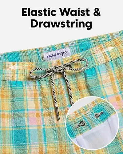 maamgic Men's Swim Trunks 5.5 inch Seersucker Beach Shorts Quick Dry Bathing Suits with Mesh Liner - 5