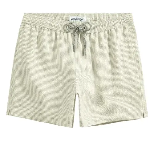 maamgic Men's Swim Trunks 5.5 inch Seersucker Beach Shorts Quick Dry Bathing Suits with Mesh Liner - 1