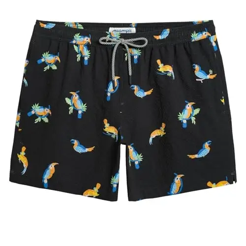maamgic Men's Swim Trunks 5.5 inch Seersucker Beach Shorts Quick Dry Bathing Suits with Mesh Liner 