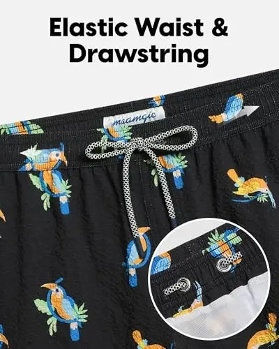 maamgic Men's Swim Trunks 5.5 inch Seersucker Beach Shorts Quick Dry Bathing Suits with Mesh Liner - 3