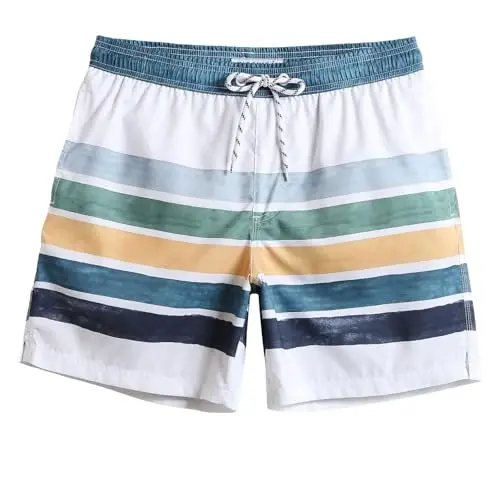 maamgic Men's Swim Trunks 5.5 inch Seersucker Beach Shorts Quick Dry Bathing Suits with Mesh Liner - 1