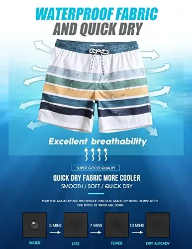 maamgic Men's Swim Trunks 5.5 inch Seersucker Beach Shorts Quick Dry Bathing Suits with Mesh Liner - 6