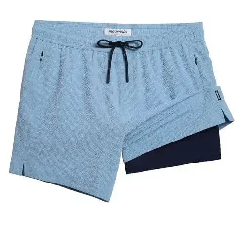 maamgic Men's Swim Trunks 5.5 inch Seersucker 2 in 1 Beach Shorts Quick Dry Bathing Suits with Compression Liner 