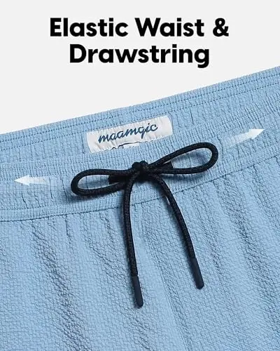 maamgic Men's Swim Trunks 5.5 inch Seersucker 2 in 1 Beach Shorts Quick Dry Bathing Suits with Compression Liner - 3