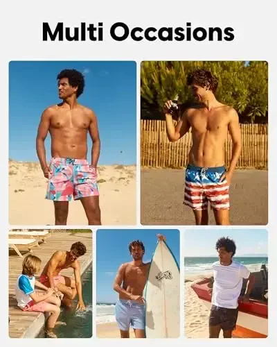 maamgic Men's Swim Trunks 5.5 inch Seersucker 2 in 1 Beach Shorts Quick Dry Bathing Suits with Compression Liner - 6