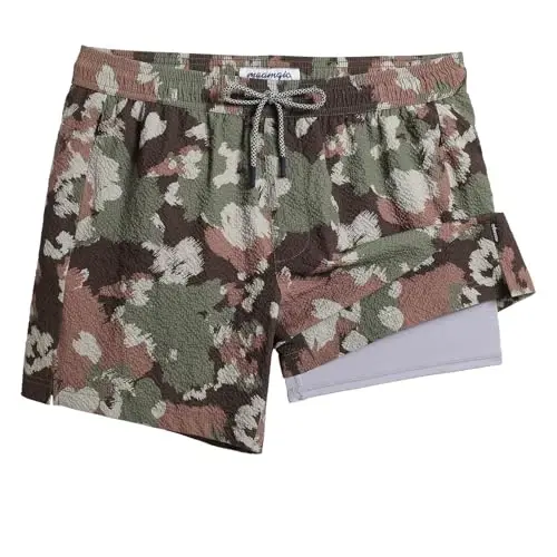 maamgic Men's Swim Trunks 5.5 inch Seersucker 2 in 1 Beach Shorts Quick Dry Bathing Suits with Compression Liner - MODAZONE