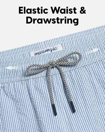 maamgic Men's Swim Trunks 5.5 inch Seersucker 2 in 1 Beach Shorts Quick Dry Bathing Suits with Compression Liner - 3