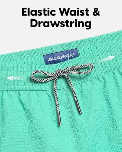 maamgic Men's Swim Trunks 5.5 inch Seersucker 2 in 1 Beach Shorts Quick Dry Bathing Suits with Compression Liner - 3