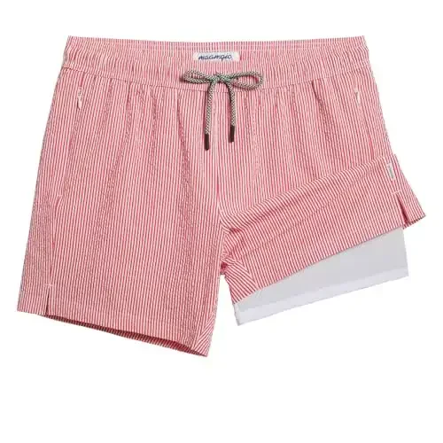 maamgic Men's Swim Trunks 5.5 inch Seersucker 2 in 1 Beach Shorts Quick Dry Bathing Suits with Compression Liner - 1