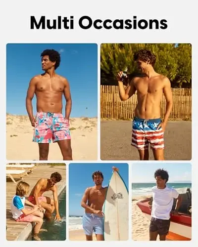 maamgic Men's Swim Trunks 5.5 inch Seersucker 2 in 1 Beach Shorts Quick Dry Bathing Suits with Compression Liner - 6