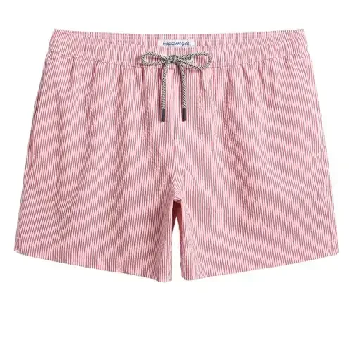 maamgic Men's Swim Trunks 5.5 inch Seersucker Beach Shorts Quick Dry Bathing Suits with Mesh Liner - MODAZONE
