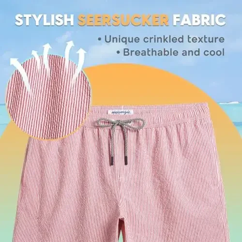 maamgic Men's Swim Trunks 5.5 inch Seersucker Beach Shorts Quick Dry Bathing Suits with Mesh Liner - MODAZONE (1)