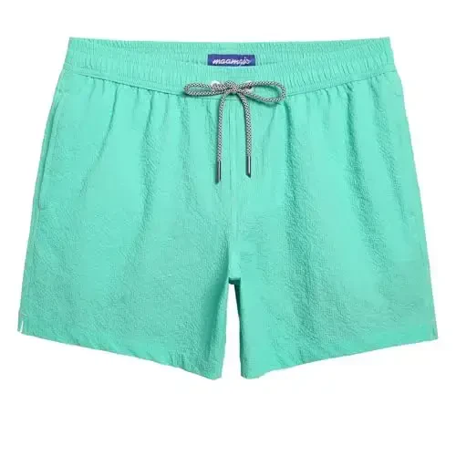 maamgic Men's Swim Trunks 5.5 inch Seersucker Beach Shorts Quick Dry Bathing Suits with Mesh Liner 