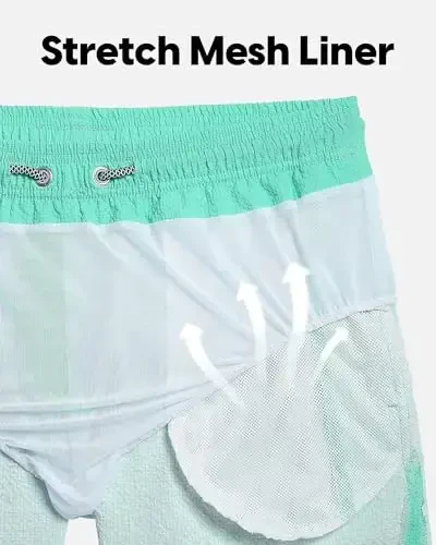 maamgic Men's Swim Trunks 5.5 inch Seersucker Beach Shorts Quick Dry Bathing Suits with Mesh Liner - 5