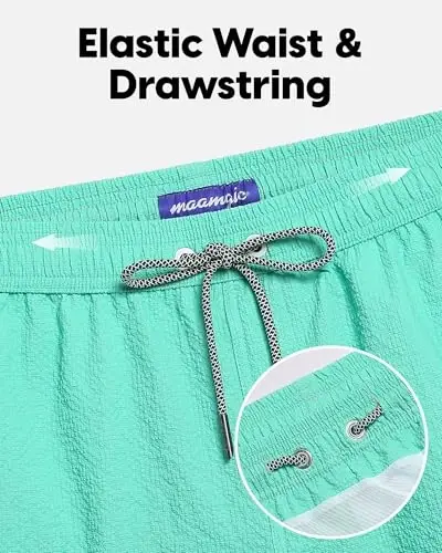 maamgic Men's Swim Trunks 5.5 inch Seersucker Beach Shorts Quick Dry Bathing Suits with Mesh Liner - 3