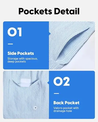 maamgic Men's Swim Trunks 5.5 inch Seersucker Beach Shorts Quick Dry Bathing Suits with Mesh Liner - 5