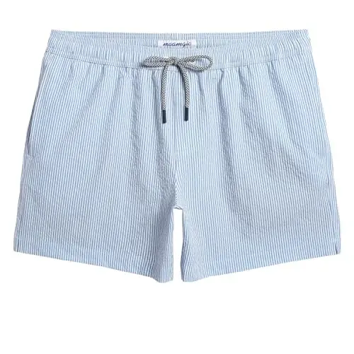 maamgic Men's Swim Trunks 5.5 inch Seersucker Beach Shorts Quick Dry Bathing Suits with Mesh Liner - 1