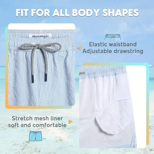 maamgic Men's Swim Trunks 5.5 inch Seersucker Beach Shorts Quick Dry Bathing Suits with Mesh Liner - 4
