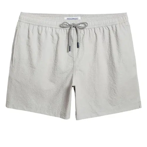 maamgic Men's Swim Trunks 5.5 inch Seersucker Beach Shorts Quick Dry Bathing Suits with Mesh Liner - 1