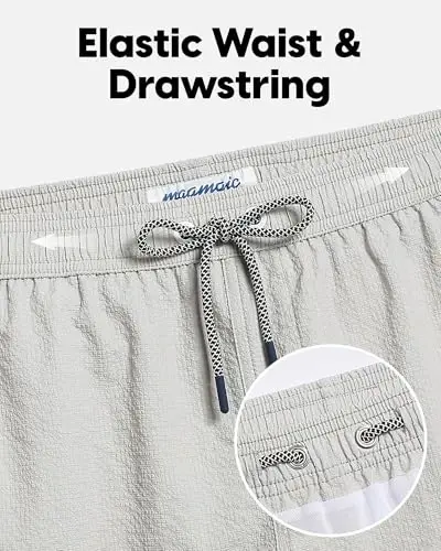maamgic Men's Swim Trunks 5.5 inch Seersucker Beach Shorts Quick Dry Bathing Suits with Mesh Liner - 3