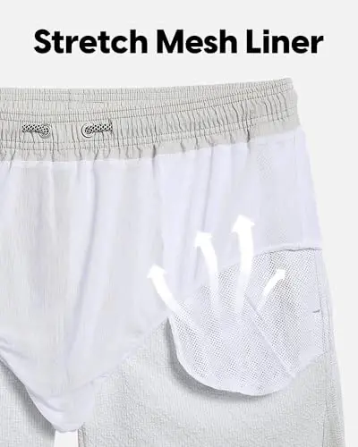 maamgic Men's Swim Trunks 5.5 inch Seersucker Beach Shorts Quick Dry Bathing Suits with Mesh Liner - 5