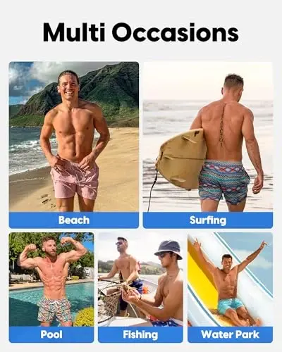 maamgic Men's Swim Trunks 5.5 inch Seersucker Beach Shorts Quick Dry Bathing Suits with Mesh Liner - 6