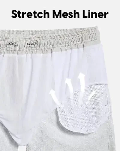 maamgic Men's Swim Trunks 5.5 inch Seersucker Beach Shorts Quick Dry Bathing Suits with Mesh Liner - 5