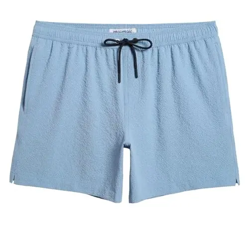 maamgic Men's Swim Trunks 5.5 inch Seersucker Beach Shorts Quick Dry Bathing Suits with Mesh Liner 