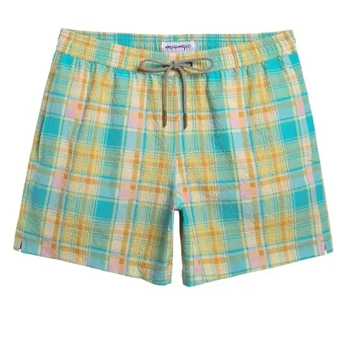 maamgic Men's Swim Trunks 5.5 inch Seersucker Beach Shorts Quick Dry Bathing Suits with Mesh Liner 