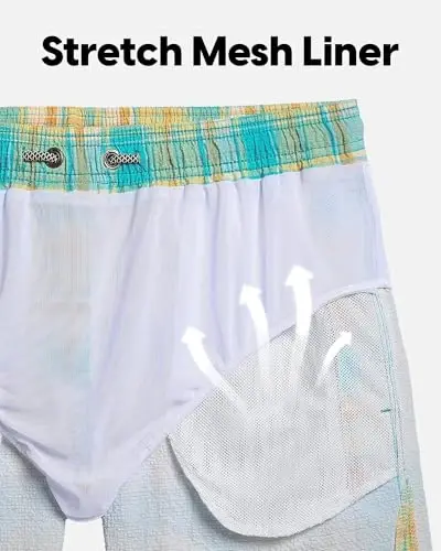 maamgic Men's Swim Trunks 5.5 inch Seersucker Beach Shorts Quick Dry Bathing Suits with Mesh Liner - 5